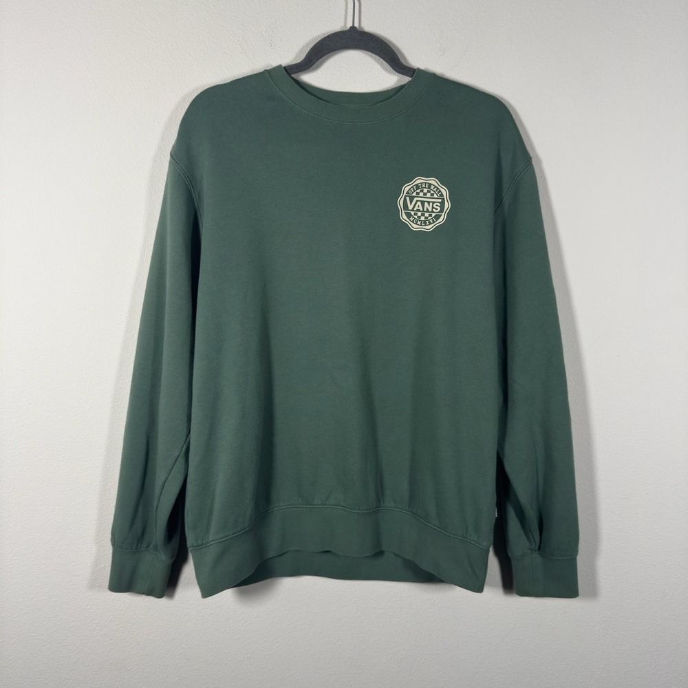Vans Off The Wall Mens Medium Green Crewneck Sweatshirt Graphic Logo Fleece